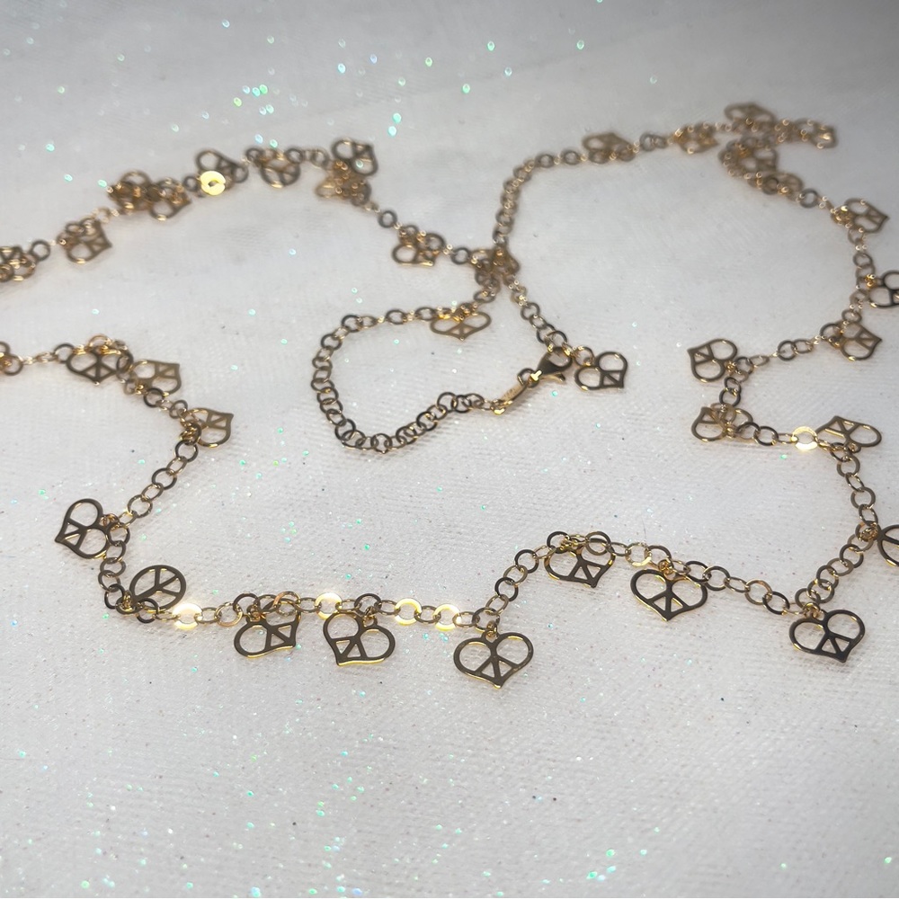 PEACE & LOVE Gold Over 925 Silver Diamond Cut Adjustable Long Necklace